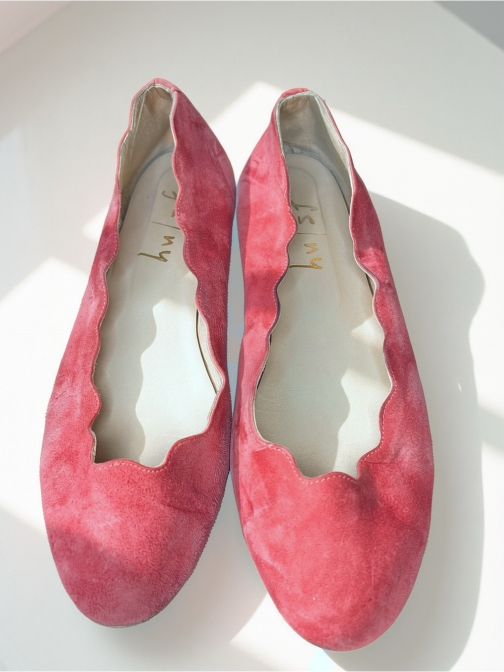 Hulsf Pink Suede Scalloped Ballet Flats - Made in Spain - Size 7.5B